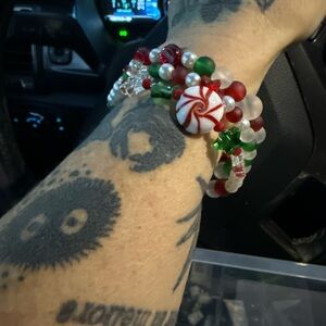 Festive Beaded Bracelet with Peppermint Charm